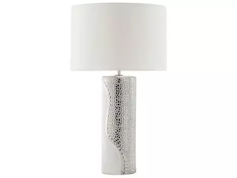 Настольная лампа BELIANI, серебристо-белая фарфоровая основа, тканевый абажур, коричневый кабель с выключателем, современный минималистичный гламурный стиль, белый