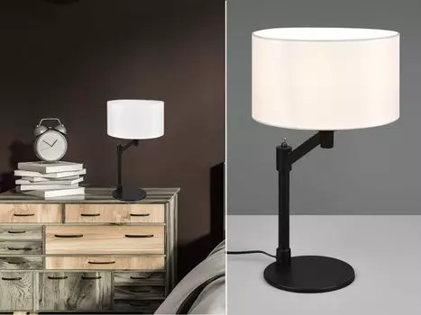 Настольная лампа черная, абажур из ткани белый TRIO