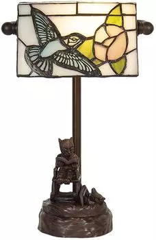 Настольная лампа Clayre & Eef Bankers Lamp Tiffany 15x33 см Бежевый Синий Полирезин Стеклянная Птица Clayre&Eef