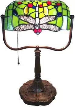 Настольная лампа Clayre & Eef Tiffany 25x25x42 см Зелено-красное стекло из полирезины Стрекоза Clayre&Eef, зеленый