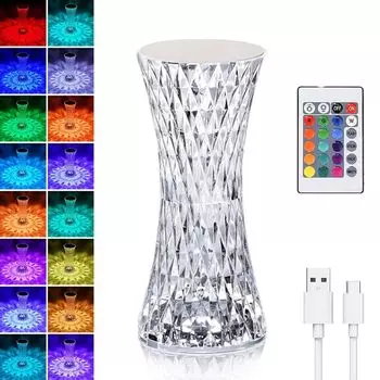 Настольная лампа Crystal Diamond, 16 цветов, сенсорная лампа с зарядкой через USB, прикроватная лампа с пультом дистанционного управления, светодиодные настольные лампы с акриловыми балками ele eleoption