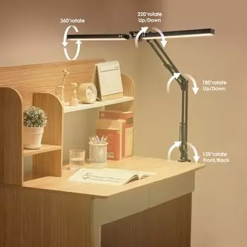 Настольная лампа для чтения, светодиодная настольная лампа с кнопкой, настольная лампа, настольная лампа с двойной головкой мощностью 24 Вт GreatDEshop2021, черный