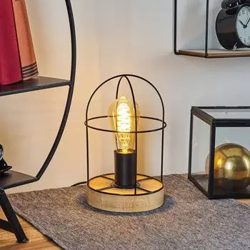 Настольная лампа »Domminizia« из дерева и металла в натуральном/черном цвете hofstein