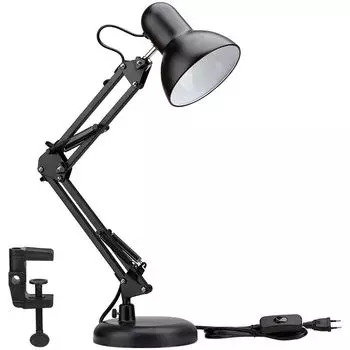 Настольная лампа Dopwii, настольная лампа 2 в 1 с зажимом E27, светодиодная лампа для чтения, прикроватная лампа, регулируемая, черная