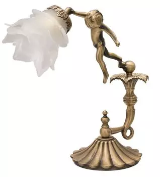 Настольная лампа E27 33 см, бронзовый абажур чашечки путти, стекло, массивная настольная лампа из латуни Licht-Erlebnisse, мультиколор