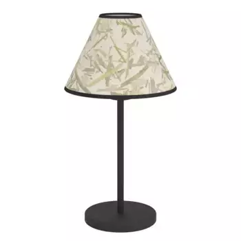 Настольная лампа EGLO "OXPARK", 1 лампочка, лампочка E27 | без лампочки, прикроватная лампа, Japandi design, настольная лампа, текстиль, листья бамбука 22,00 см, Высота: 41,50 см., черный/белый/зеленый