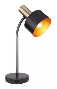 Настольная лампа Globo Lighting черный металл, состаренная латунь, черный металл, цвет золота, кулисный переключатель на кабеле, флексографская печать, ДхШхВ: 240х170х425мм, длина кабеля 1500мм, без 1x E27 40Вт 230В