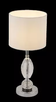 Настольная лампа Globo Lighting, хромированный металл, белая ткань, прозрачное хрустальное стекло, кулисный переключатель на кабеле, : 150 мм, В: 340 мм, без 1x E14 40 Вт 230 В., серебро