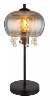 Настольная лампа Globo Lighting металл, черный матовый, дымчатое стекло, прозрачные стеклянные кристаллы, черный текстильный кабель, кулисный переключатель на кабеле, : 210 мм, В: 450 мм, длина кабеля 1500 мм, без 1 светодиода E27 9 Вт, 230 В.
