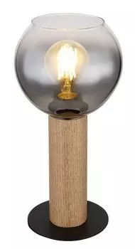 Настольная лампа Globo Lighting металл, черный матовый, МДФ под темное дерево, дымчатое стекло, прозрачный, черный текстильный кабель, кулисный переключатель на кабеле, : 150 мм, В: 300 мм, длина кабеля 1500 мм, без 1x E27 40 Вт, 230 В.