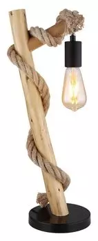 Настольная лампа Globo Lighting металл черный матовый, бук глянцевый, коричневая пенька, кабель ПВХ черный, кулисный переключатель на кабеле, направление света: вниз, ДхШхВ: 190х165х535мм, без 1x E27 60Вт 230В, бронза