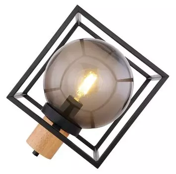 Настольная лампа Globo Lighting металл черный матовый, цвет дерева натуральный, пластик, кабель черный текстильный, кулисный переключатель на кабеле, ДхШхВ: 320х230х320мм, длина кабеля 1800мм, без 1x E27 LED 20Вт 230В.