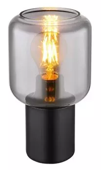 Настольная лампа Globo Lighting металл черный матовый, стекло дымчатое, кабель черный текстильный, кулисный переключатель на кабеле, : 130 мм, В: 240 мм, длина кабеля 1500 мм, без 1x E27 40 Вт 230 В.