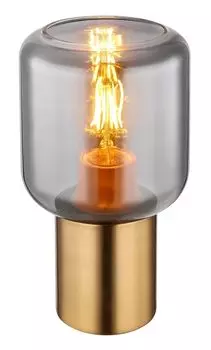 Настольная лампа Globo Lighting металл цвета латуни, дымчатое стекло, черный текстильный кабель, кулисный переключатель на кабеле, : 130 мм, В: 240 мм, длина кабеля 1500 мм, без 1x E27 40 Вт 230 В.