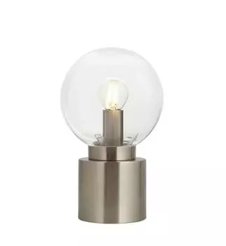 Настольная лампа Globo Lighting металл, матовый никель, опаловое стекло, сатинированная отделка, кулисный переключатель на кабеле, : 150 мм, В: 245 мм, длина кабеля 1500 мм, без 1x E14 25 Вт 230 В., серебро