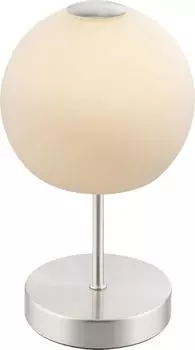Настольная лампа Globo Lighting металл, матовый никель, опаловое стекло, белое, сенсорное включение/выключение, : 150 мм, высота: 275 мм, длина кабеля 1600 мм, вкл. светодиод 5 Вт, 230 В, источник 500 лм, выходная мощность 360 лм, 3000 К, белый