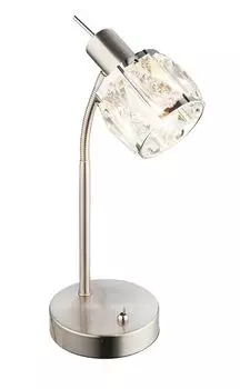 Настольная лампа Globo Lighting металл, матовый никель, металл, прозрачные стеклянные кристаллы, тумблер, флексографская печать, ДхШхВ: 217х120х280мм, длина кабеля 1500мм, без 1x E14 40Вт 230В, серебро