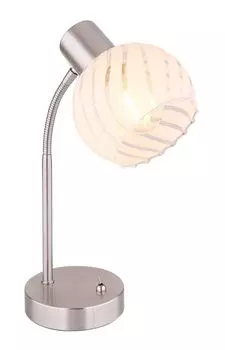 Настольная лампа Globo Lighting металл матовый никель, прозрачное стекло, белый, тумблер, флексографская печать, ДхШхВ: 240х230х400мм, длина кабеля 1500мм, без 1x E27 40Вт 230В, серебро