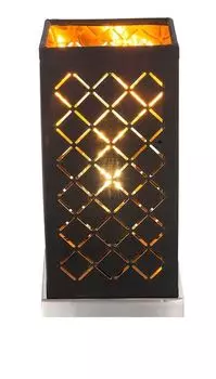 Настольная лампа Globo Lighting металл никель матовый, текстильная черная декоративная перфорация, сусальное золото, кулисный переключатель на кабеле, ДхШхВ: 110х110х250мм, длина кабеля 1500мм, без 1x E14 40Вт 230В., серебро