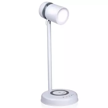 Настольная лампа Grundig LED 3-в-1 — технология Qi — беспроводное зарядное устройство для мобильного телефона — динамик Bluetooth — 4 ножки — белый