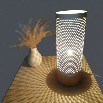 Настольная лампа Grundig с металлическим абажуром E27 H29,5см белый/натуральный