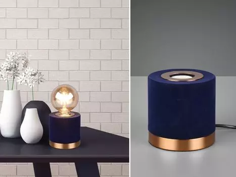 Настольная лампа JUDY бархатный синий/латунь в стиле ретро - 11см, высота 11см Reality Leuchten