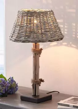 Настольная лампа "Коряги" с абажуром из ивы, серый, прикроватный светильник Dekoleidenschaft