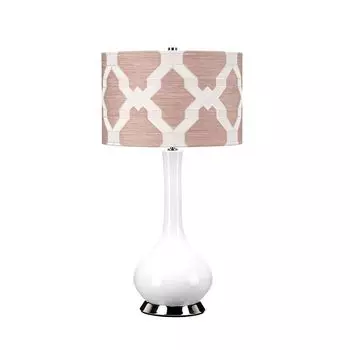Настольная лампа MILO E27 1x60Вт керамика/сталь полированный никель, белый, розовый; Ткань с узором чертополоха В:69см Ш:36см 36см с выключателем Elstead Lighting