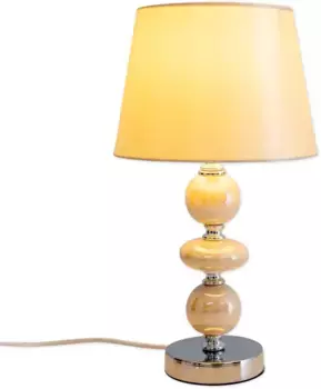 Настольная лампа nve "Araga", 1 лампочка, лампочка E14 | без лампочки, керамическая настольная лампа с сатиновым абажуром, тумблер, высота 36 см, 1X E14 20,00 см, Высота: 36,00 см., бежевый