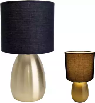 Настольная лампа nve "Aurum", 1 лампочка, лампочка E14 | без лампы, 1xE14, черный текстильный плафон, золотой цоколь, высота 33см, кабель питания 150см 17,50 см, Высота: 33,00 см., цвет gold