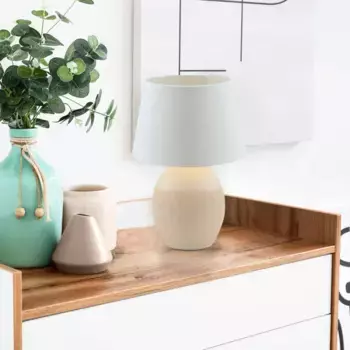 Настольная лампа nve «Talia», 1 лампочка, лампочка E14 | без лампочки, керамический цоколь, текстильный плафон, питающий кабель 130 см с тумблером, E14, белый