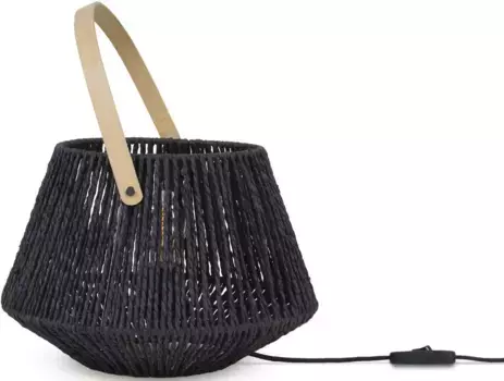 Настольная лампа Paco Home "CISCO", лампа E27 | без лампочки, письменная прикроватная лампа, лампа для чтения, кожаный ремешок, корзина E27 31,5 см, Высота: 22,5 см, черный