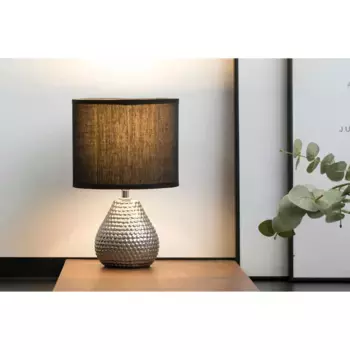 Настольная лампа Pauleen «Глоток серебра», 1 лампочка, лампочка E14 | без лампы, E14, тканевый плафон, серебристый, черный, керамика