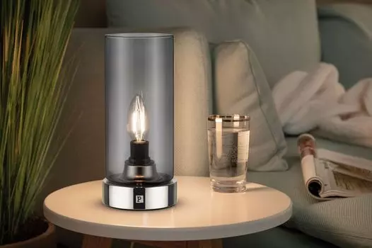 Настольная лампа Paulmann Pinja макс.1x20Вт E14 хром/матовое дымчатое стекло 230В металл/стекло15525, серый