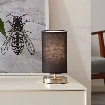 Настольная лампа с декоративным тканевым абажуром и выключателем - металл/текстиль Lightbox, серебро