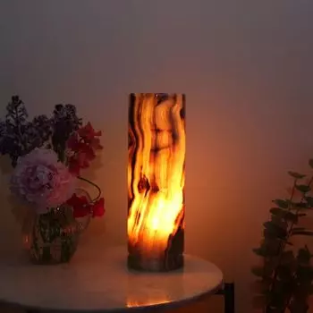 Настольная лампа с ониксовым цилиндром 12 дюймов - элегантный мраморный световой цилиндр для эксклюзивного домашнего декора Heimtex