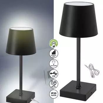 Настольная лампа с сенсорной функцией | Прикроватная лампа, перезаряжаемая с помощью USB-кабеля | Яркость регулируется сенсорно | теплый белый | В комплект входит зарядный кабель (1 черный абажур настольной лампы) Cepewa