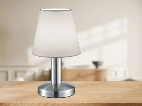 Настольная лампа серебристый матовый тканевый абажур белый 14см TRIO