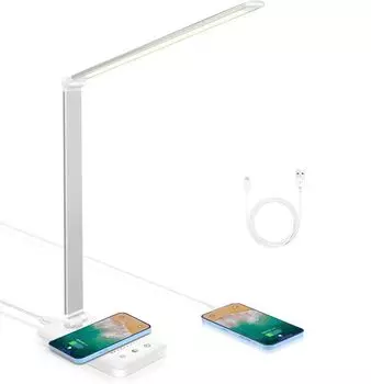 Настольная лампа Speed Светодиодная настольная лампа с регулируемой яркостью, 5 цветов и 10 уровней яркости, сенсорное управление, функция зарядки QI, функция памяти USB-порта, серебристый цвет forever speed, белый