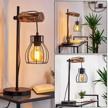 Настольная лампа в стиле ретро «Aprica» из металла/дерева черного/коричневого цвета. hofstein