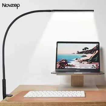 Настольная лампа Welikera — 3 цветовые температуры, 10 уровней яркости, светильник с зажимом на гибкой стойке — защита глаз — регулируемая мощность 10 Вт, лампа для чтения с адаптером, функция памяти, черный