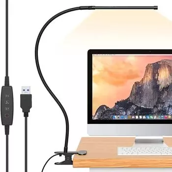 Настольная светодиодная лампа, 3 цветовых режима и 10 уровней яркости. USB-лампы для чтения с зажимом для домашнего офиса (высота 40 см). lapamax