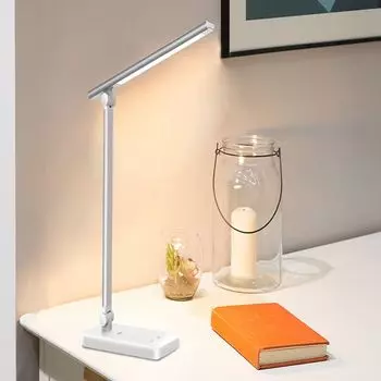 Настольная светодиодная лампа 5 уровней яркости 5 цветов, сенсорная панель, 8 Вт, беспроводная зарядка, USB-порт для зарядки (белый) ZENG