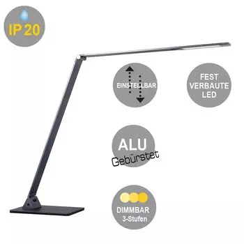 Настольная светодиодная лампа "ТЕМО антрацит" с сенсорным диммером настольная рабочая лампа Dapo Leuchten, серый