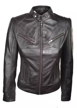 Настоящая кожаная винтажная приталенная байкерская куртка TruClothing, коричневый