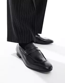 Настоящие кожаные мокасины черного цвета River Island