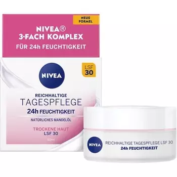 Насыщенный дневной крем 24H Moisture Spf 30 50 мл с натуральным маслом миндаля и магнолии, Nivea