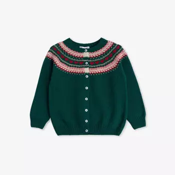 Наташа вязаный кардиган фейрайловым узором 2-11 лет Trotters, зеленый