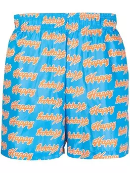 Natasha Zinko плавки-шорты с принтом Happy, синий