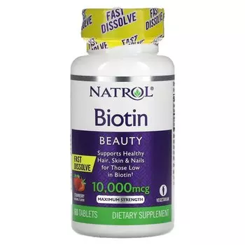 Natrol Biotin Maximum Strength Strawberry 10,000 mcg 60 Tablets
